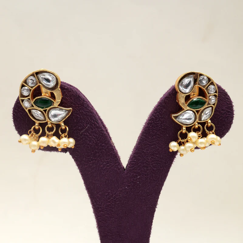 Premium Jadau Kundan Mor Press Bugadi with Pearl Accents